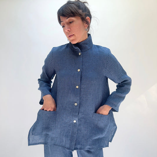 Linen Mini Check Shirt