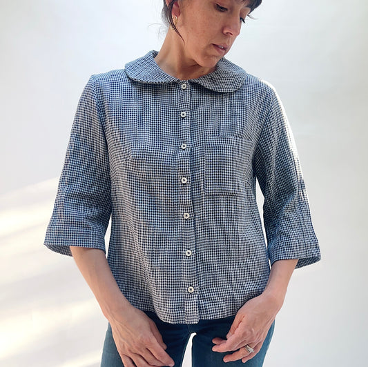 Rowan Casual Blouse in Navy Check