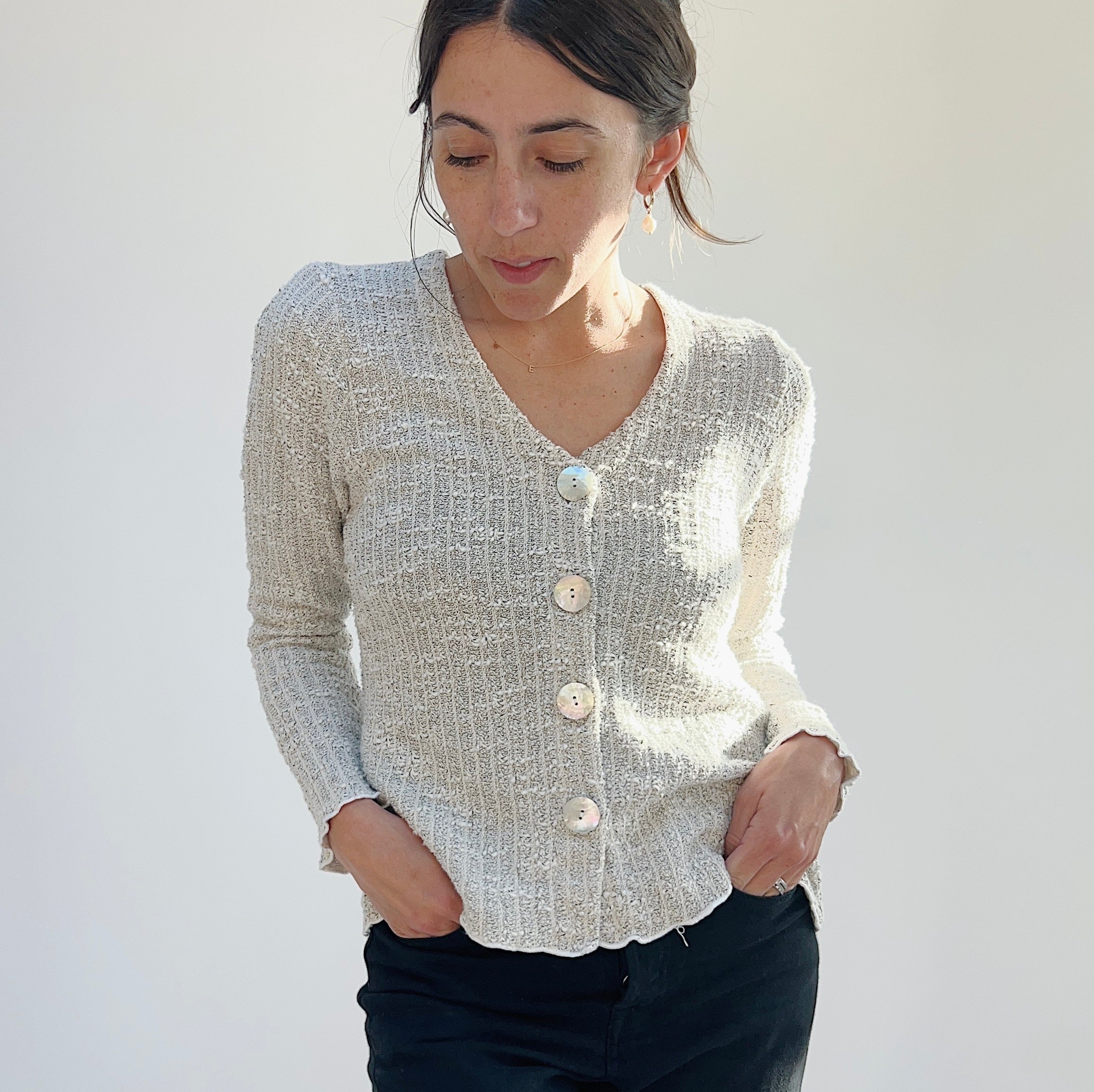 Cut Loose | Puff Sleeved Cropped Textured Knit Cardigan in