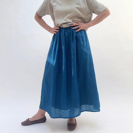 Woven Linen Skirt in Light Indigo