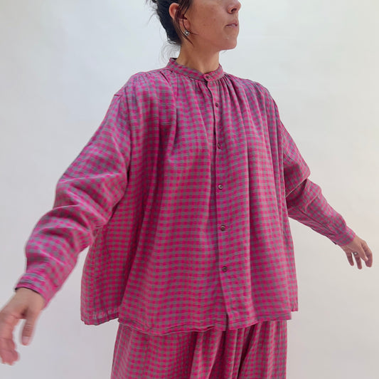 Woven Gingham Check Shirt in Bright Pink