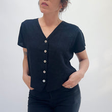 Load image into Gallery viewer, Bryn Walker | Linen V-Neck Button Front Shirt in Black
