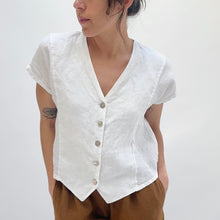 Load image into Gallery viewer, Bryn Walker | Linen V-Neck Button Front Shirt in White
