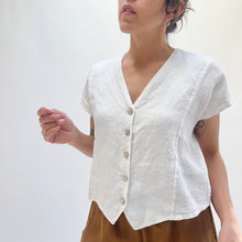 Load image into Gallery viewer, Bryn Walker | Linen V-Neck Button Front Shirt in White
