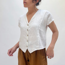 Load image into Gallery viewer, Bryn Walker | Linen V-Neck Button Front Shirt in White
