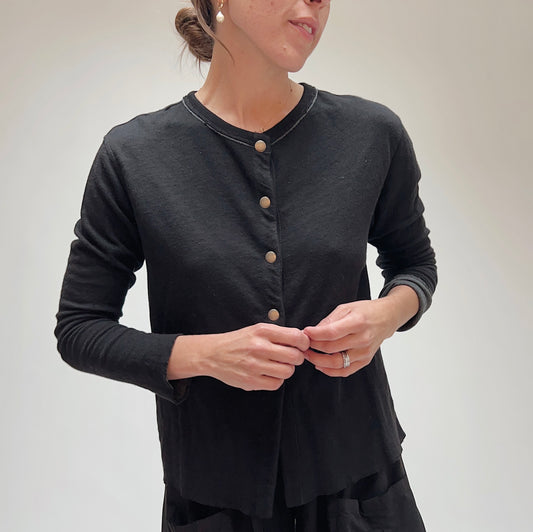 Snap Front Cardigan in Black