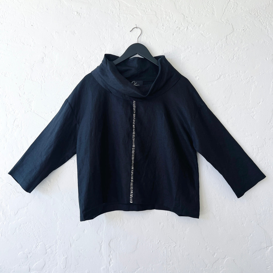 Olivia by Habitat | 3/4 Center Seam Cowl Top in Black