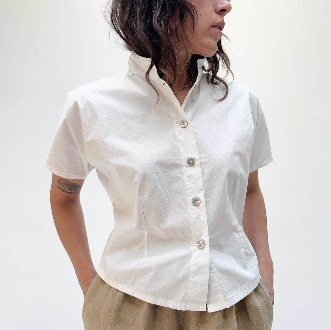 Bryn Walker | Short Sleeve Poplin Collar Shirt in White