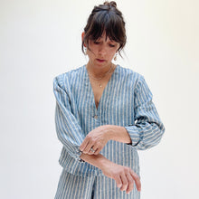 Load image into Gallery viewer, Bryn Walker | Linen Crop V-Neck Long Sleeve Top in Arles Stripe

