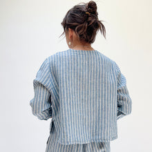 Load image into Gallery viewer, Bryn Walker | Linen Crop V-Neck Long Sleeve Top in Arles Stripe
