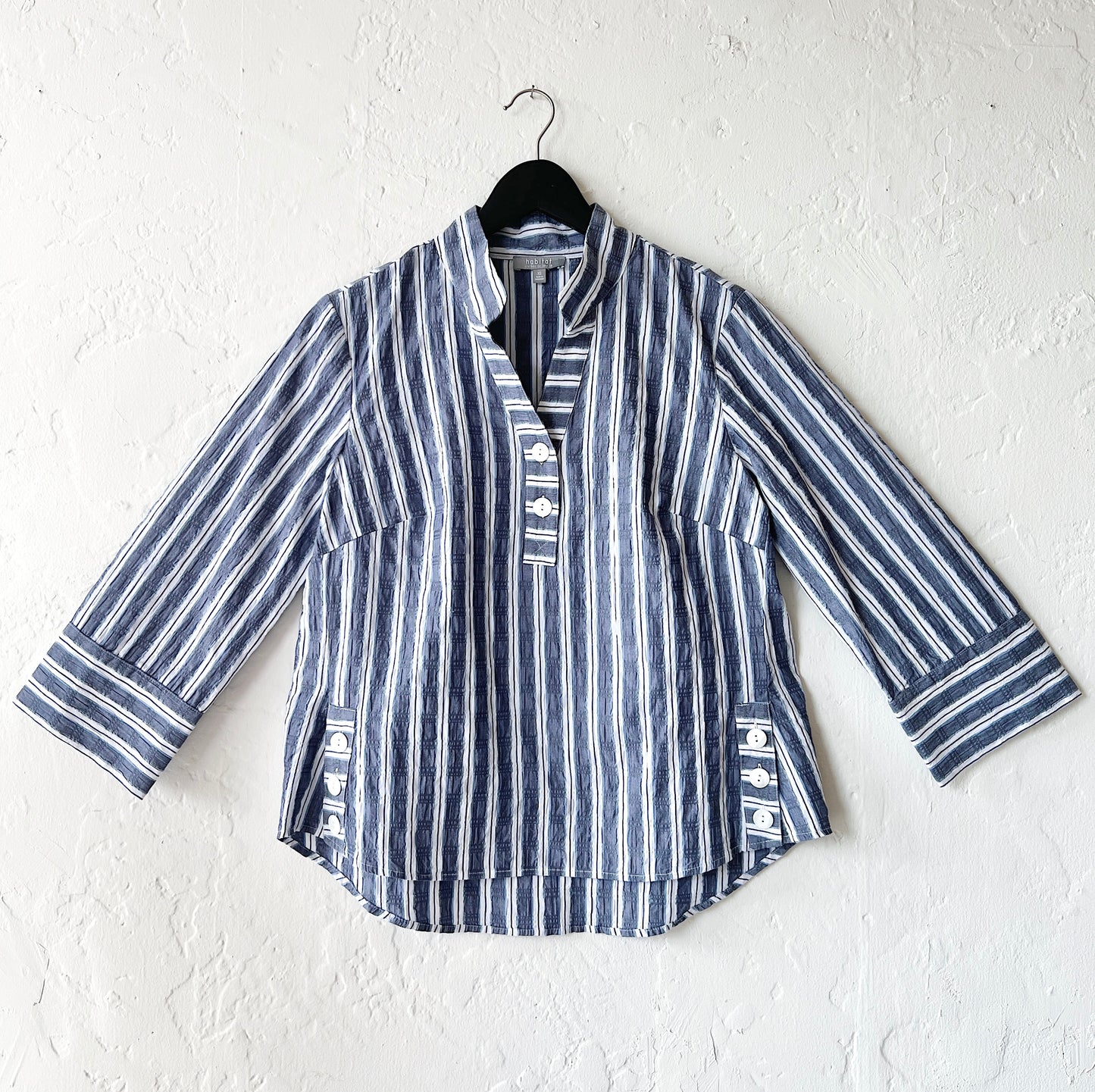 Palm Beach Stripe Ribbon Trim Tunic in Indigo