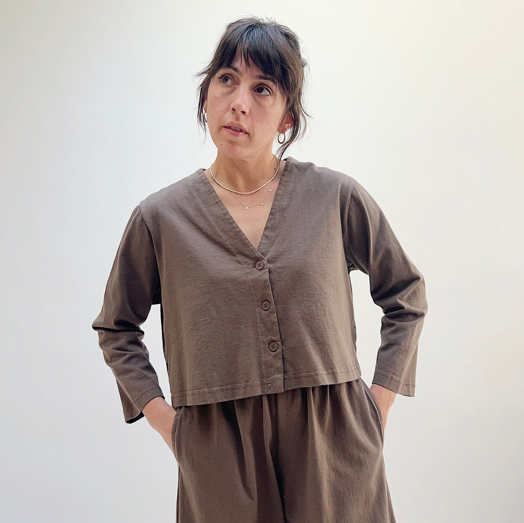 Pacific Cotton | Button Front Crop Cardigan in Torta