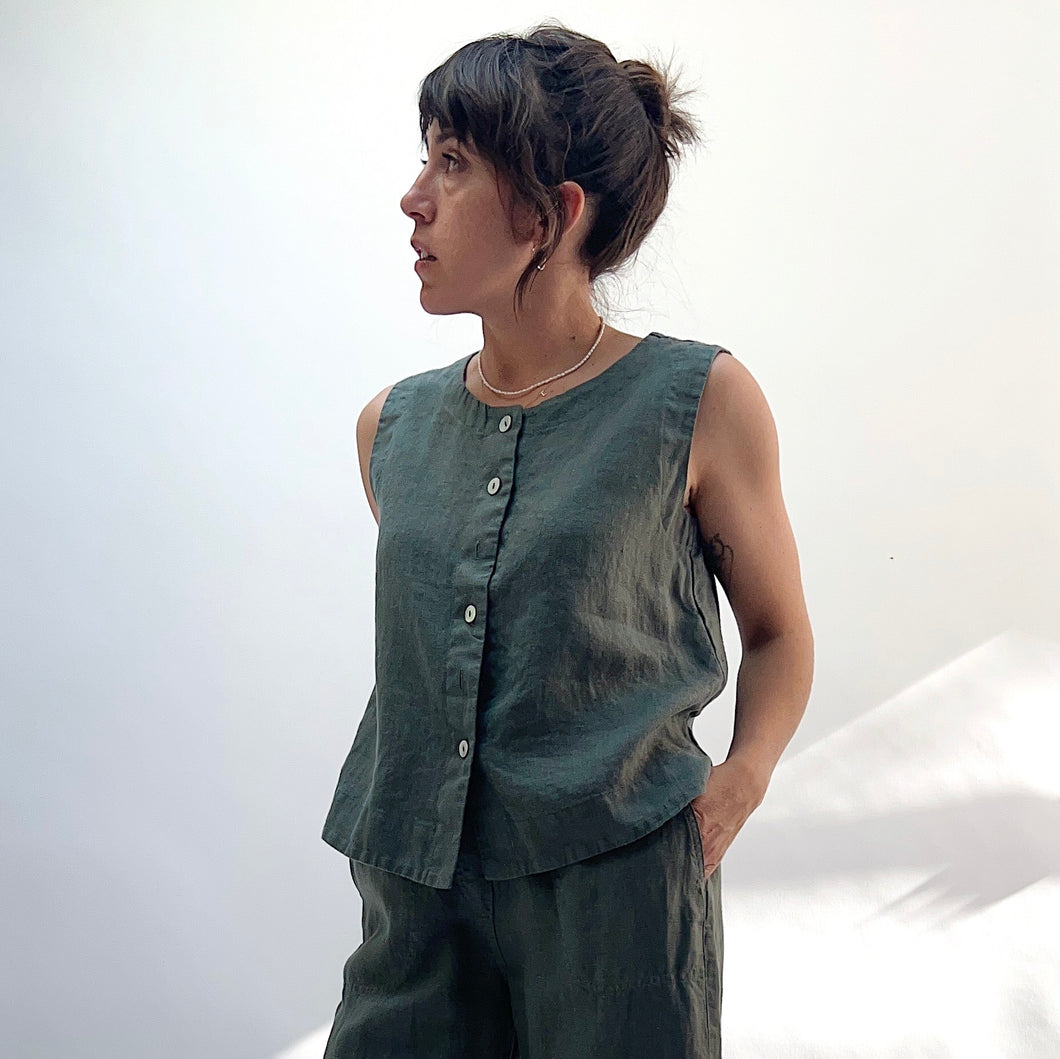 Cut Loose | Linen Button Down Tank in Clay