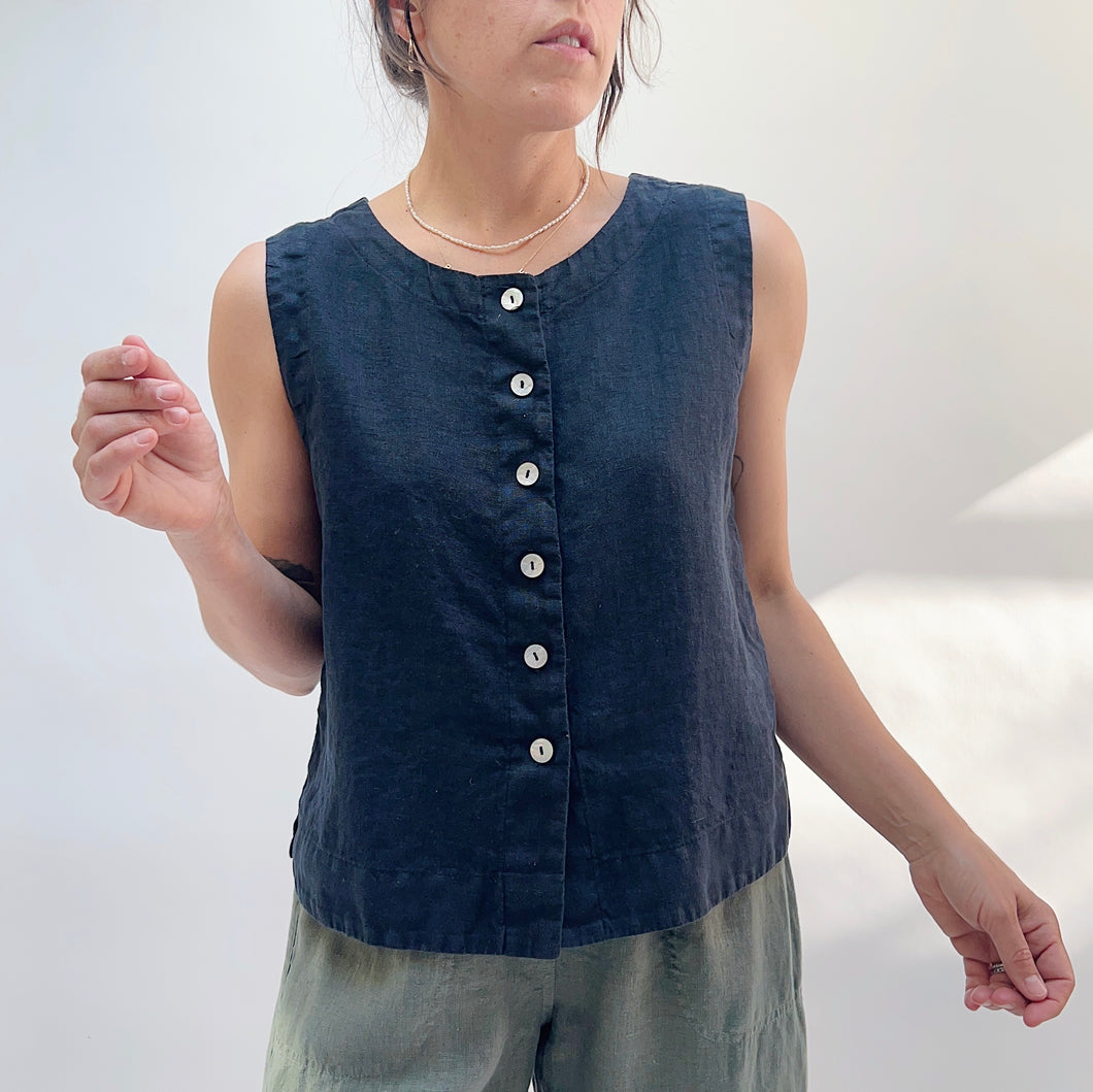 Cut Loose | Linen Button Down Tank in Lights Out