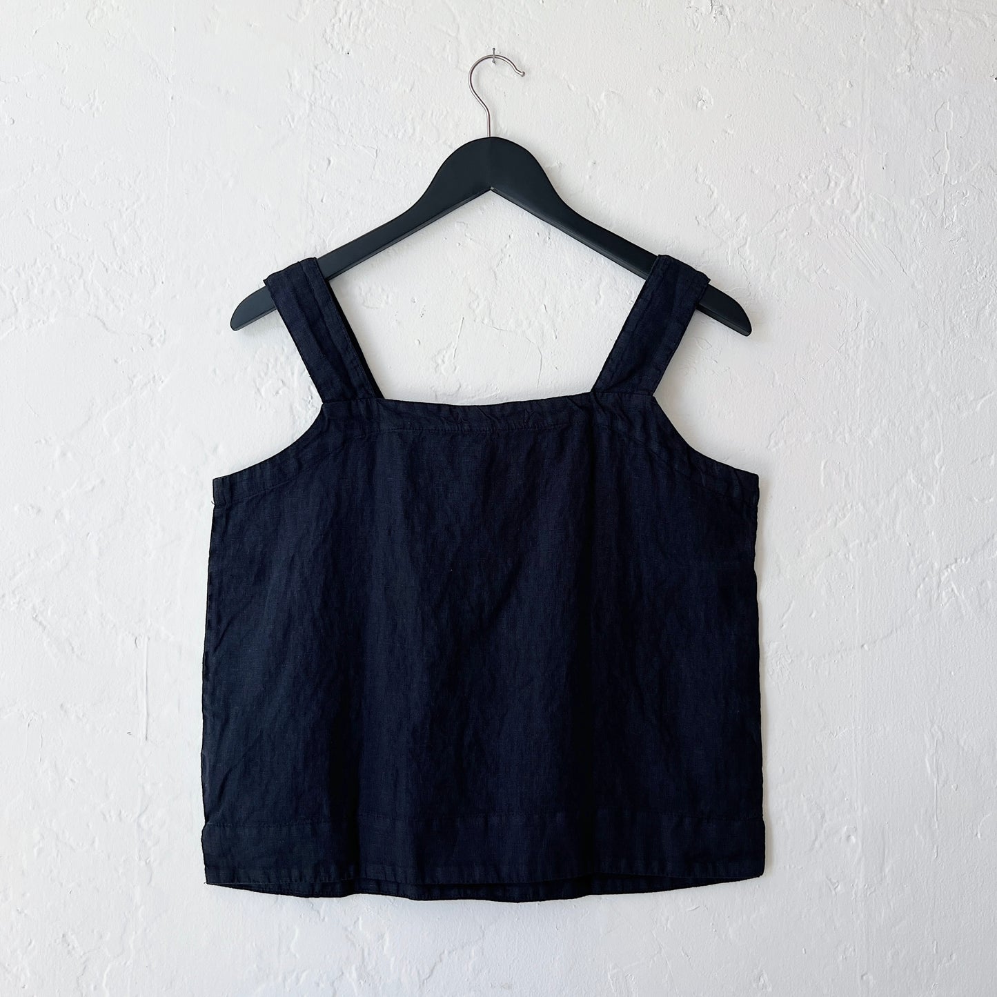 Square Neck Linen Tank in Black