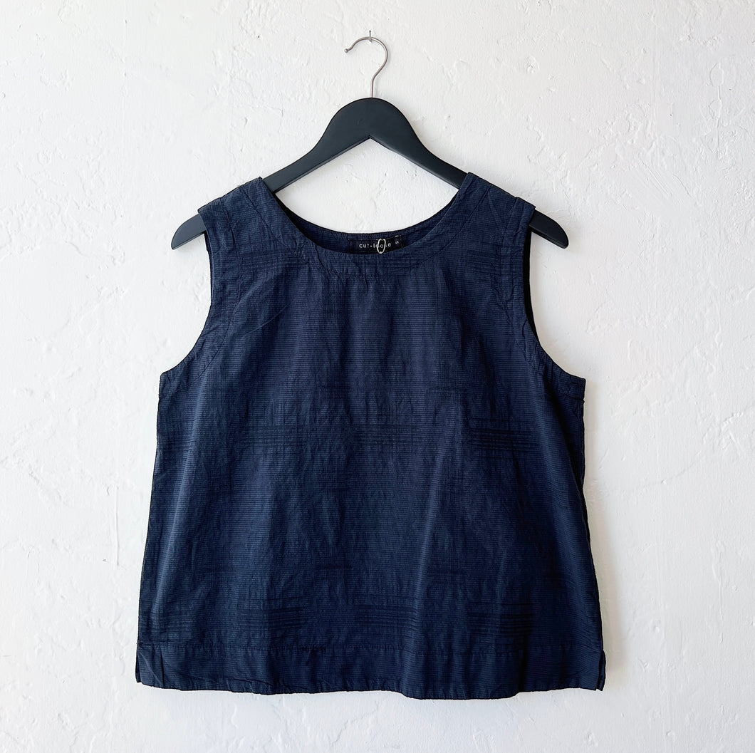 Cut Loose | Mini Stripe Textured Boxy Tank in Lights Out