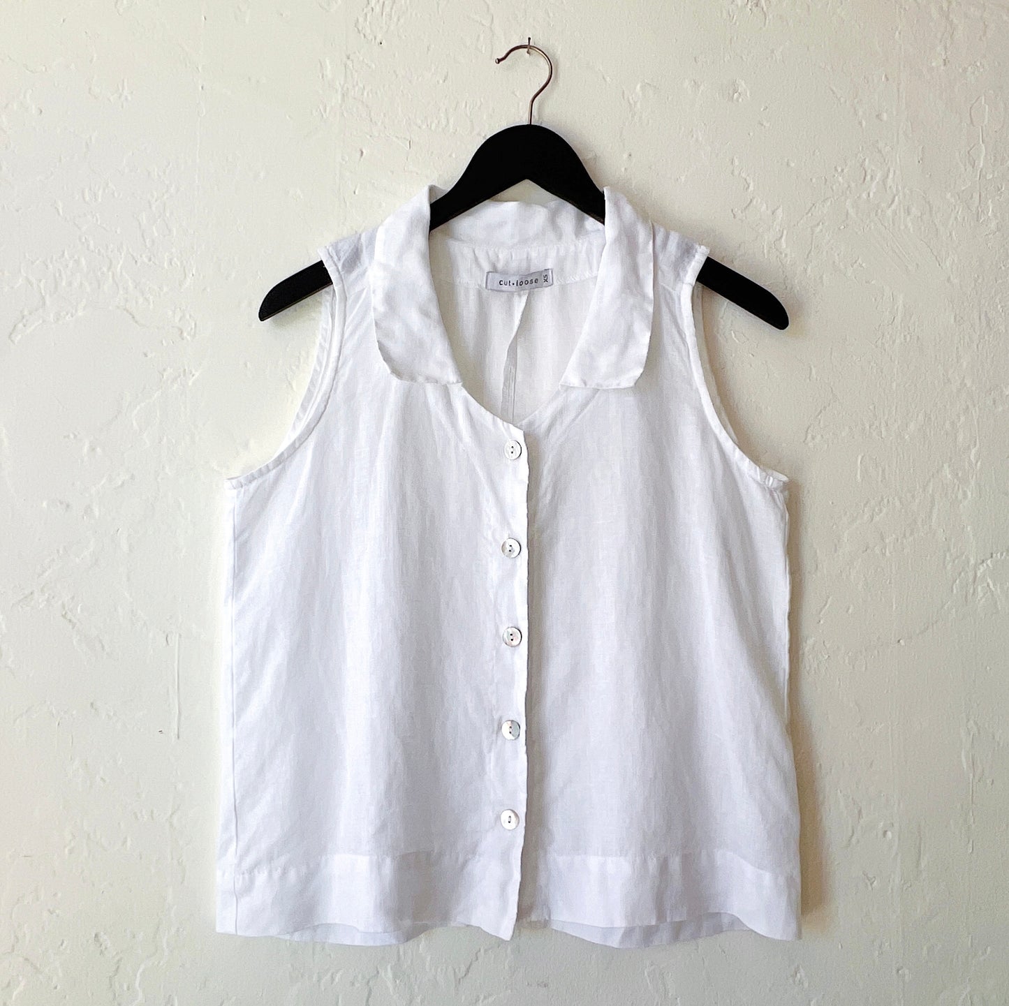 Cut Loose | Sleeveless Linen Shirt with Collar in White