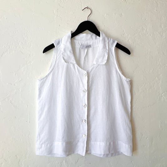 Cut Loose | Sleeveless Linen Shirt with Collar in White