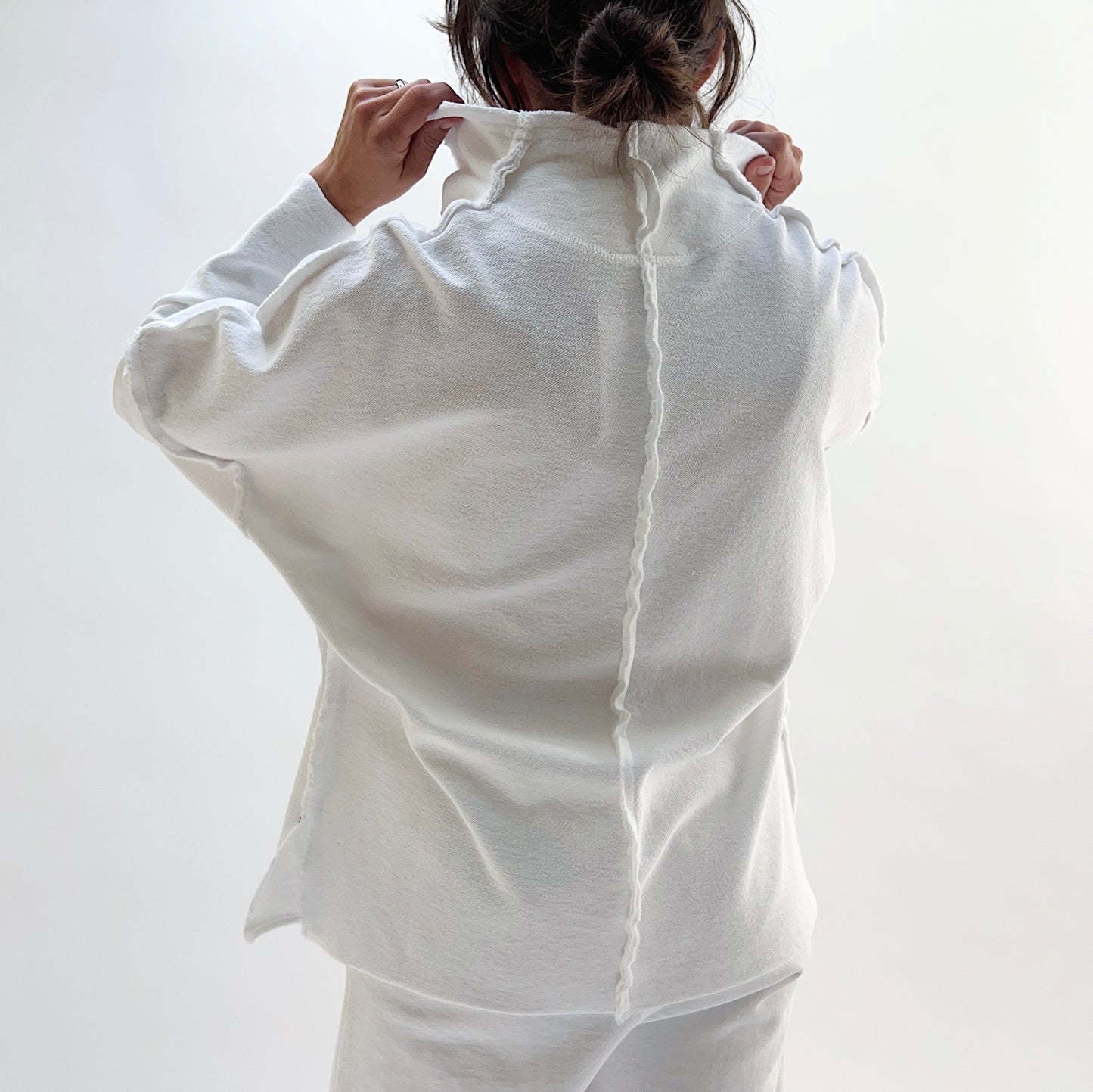 Eleven Stitch | Long Funnel Neck Slub Sweatshirt in Chalk