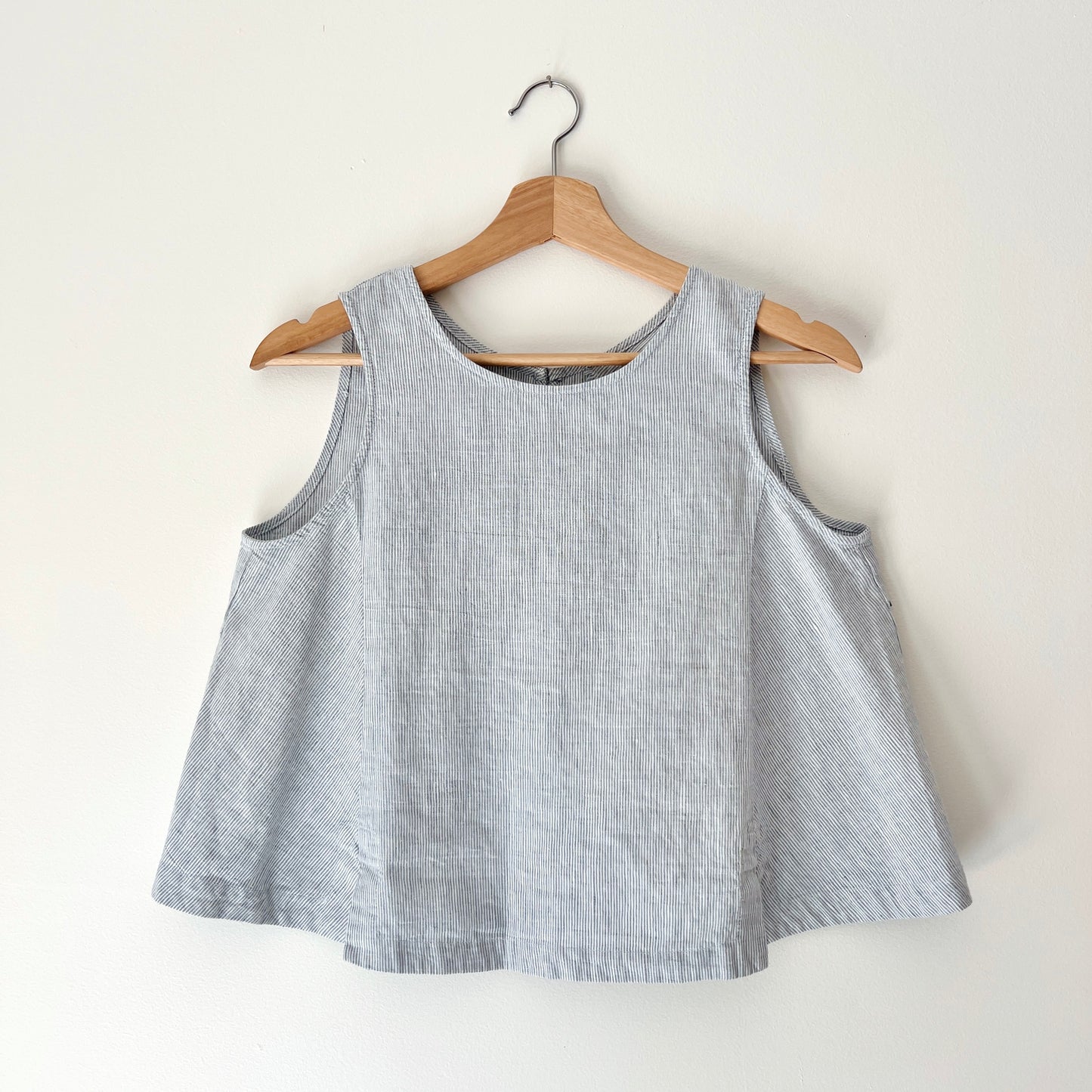Button Back Tank in Grey Pinstripe