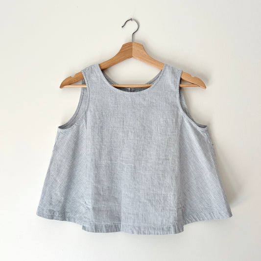 Button Back Tank in Grey Pinstripe