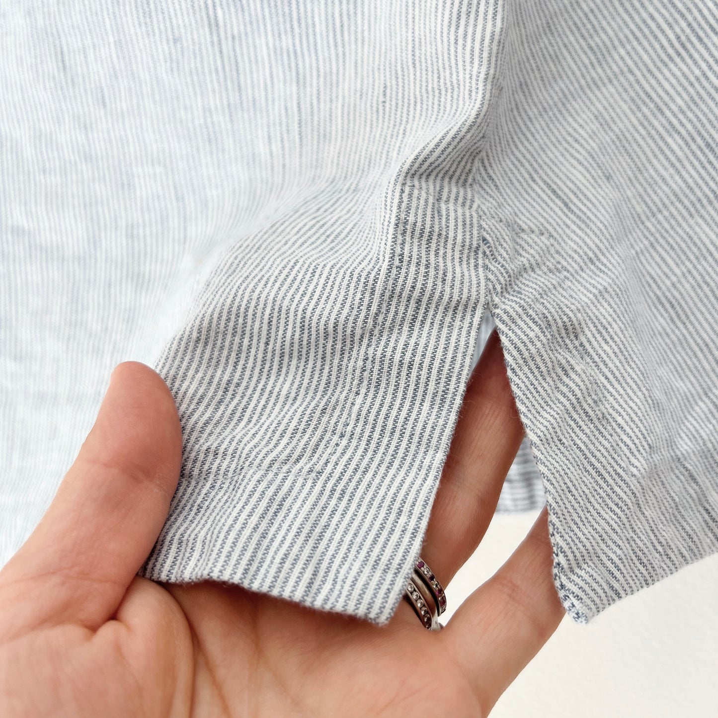 Button Back Tank in Grey Pinstripe