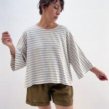 Load image into Gallery viewer, Yuvita | 3/4 Sleeve Top in Beige Stripe

