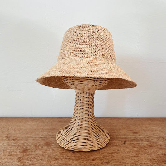 Natural Crochet Raffia Downward Brim Hat