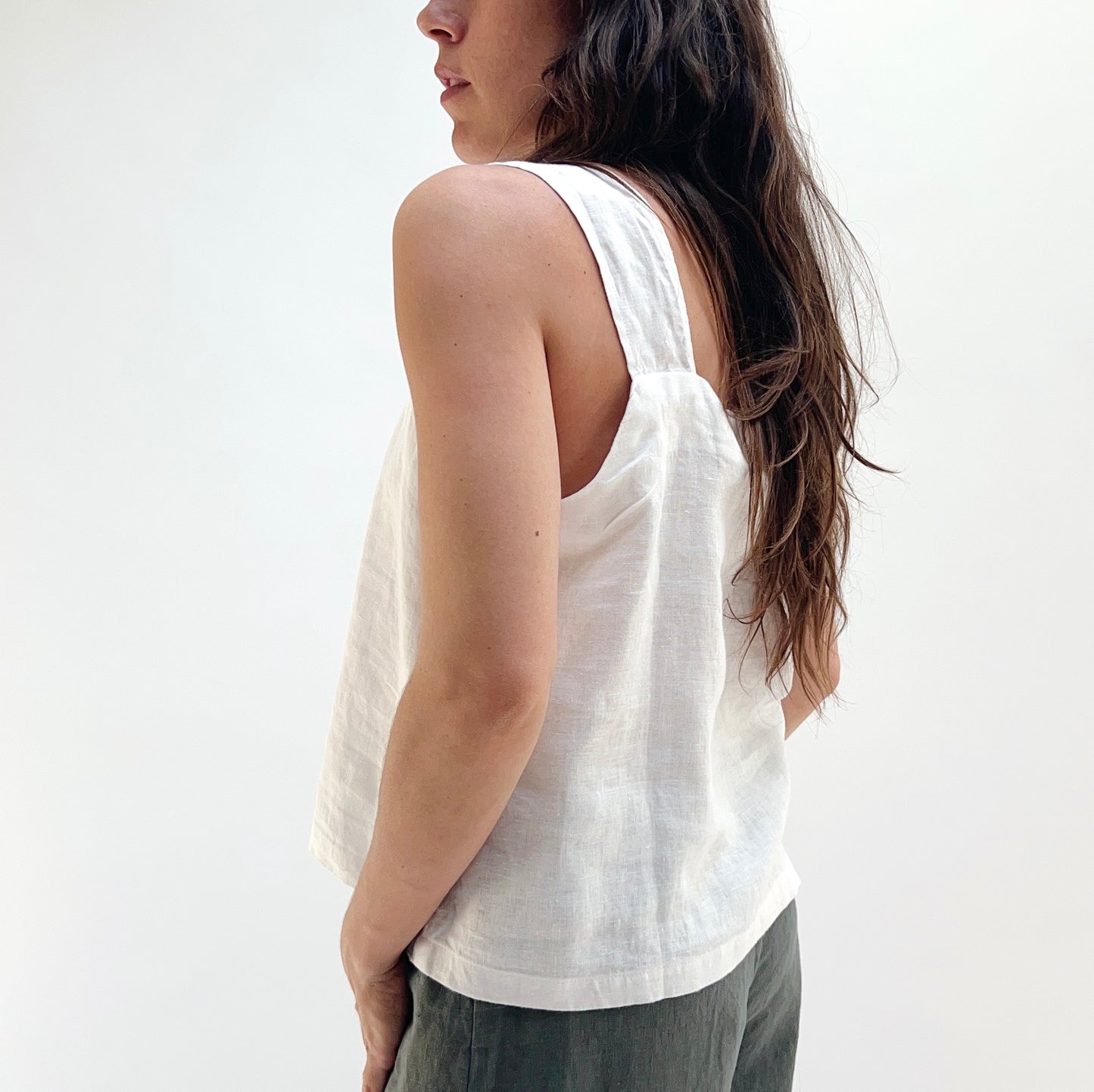 Linen Strap Tank in Salt