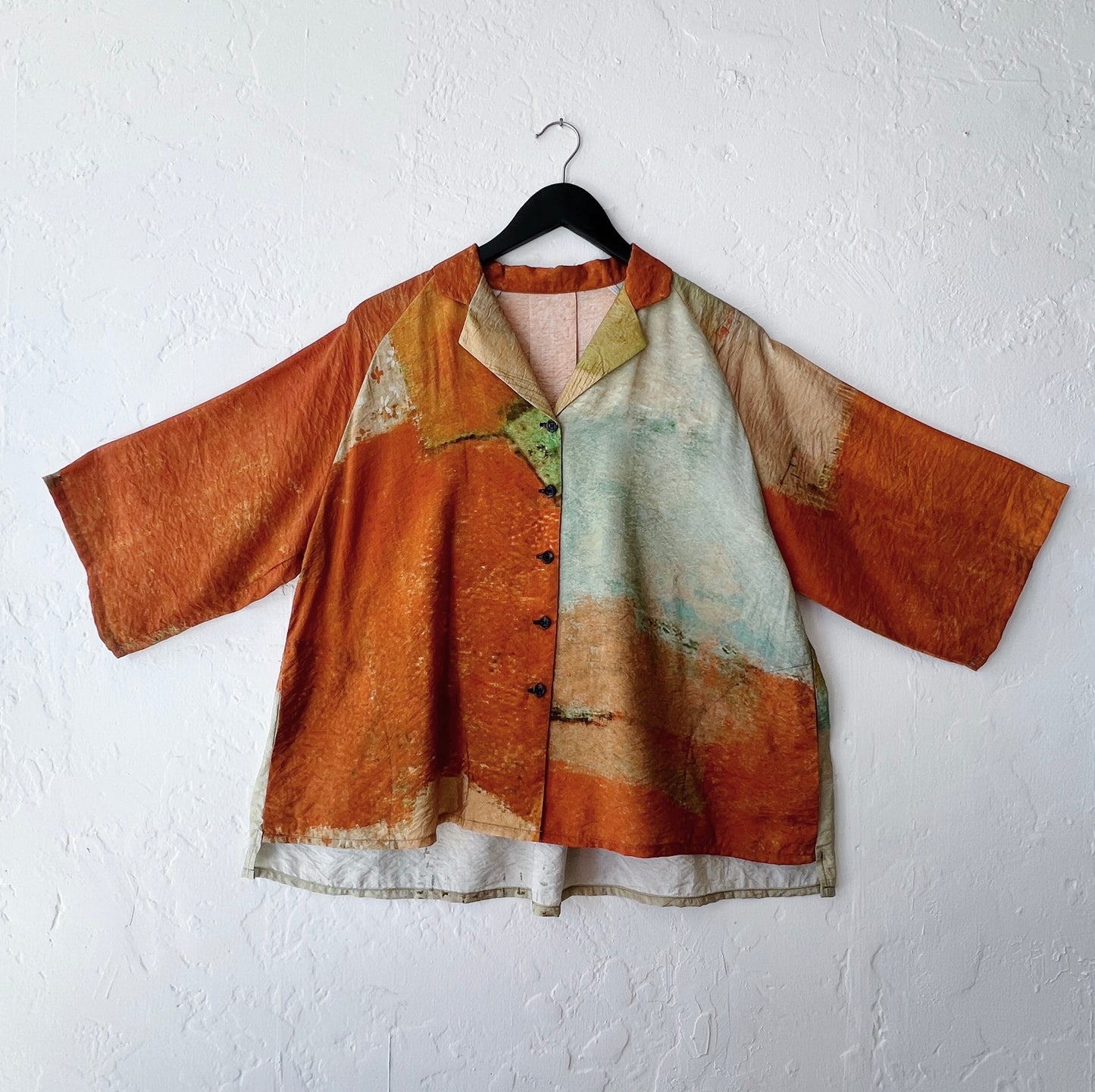Cropped Sleeve Collared Button Down Blouse in Burnt Orange