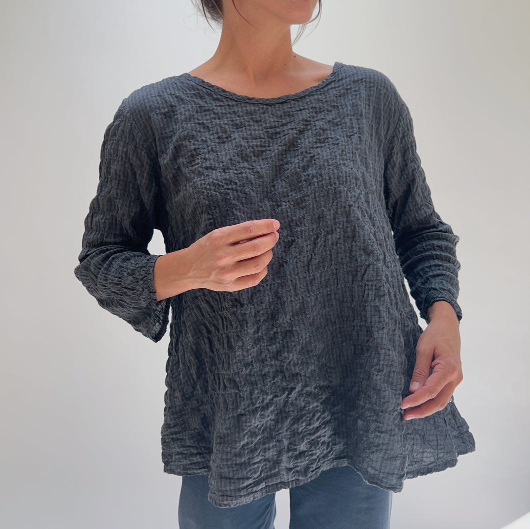 Cut Loose | 3/4 Sleeve A-Line Grid Top in Gull