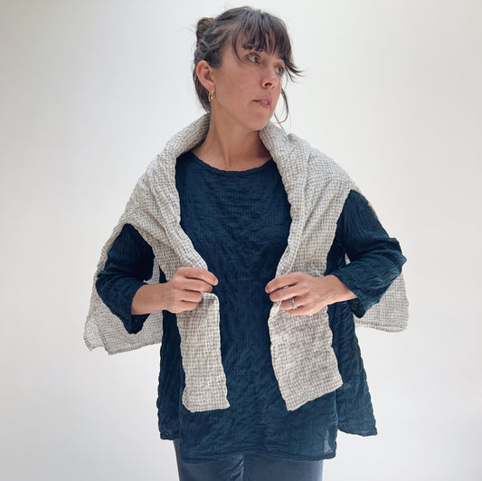 3/4 Sleeve A-Line Grid Top in Etan