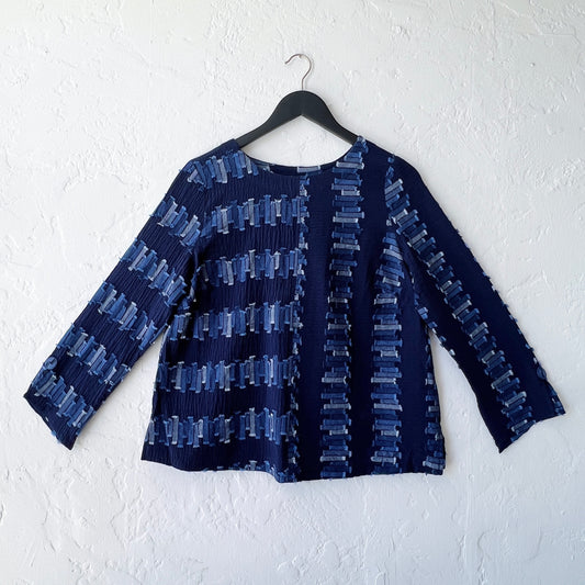Habitat | Embroidered Cotton Button Back Pullover in Navy