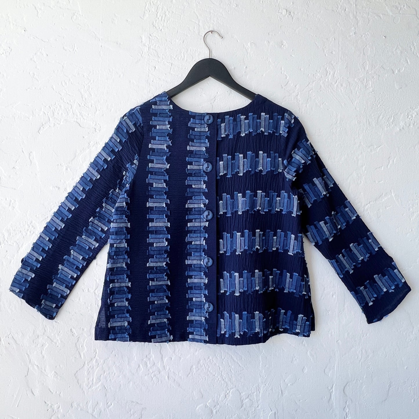 Habitat | Embroidered Cotton Button Back Pullover in Navy