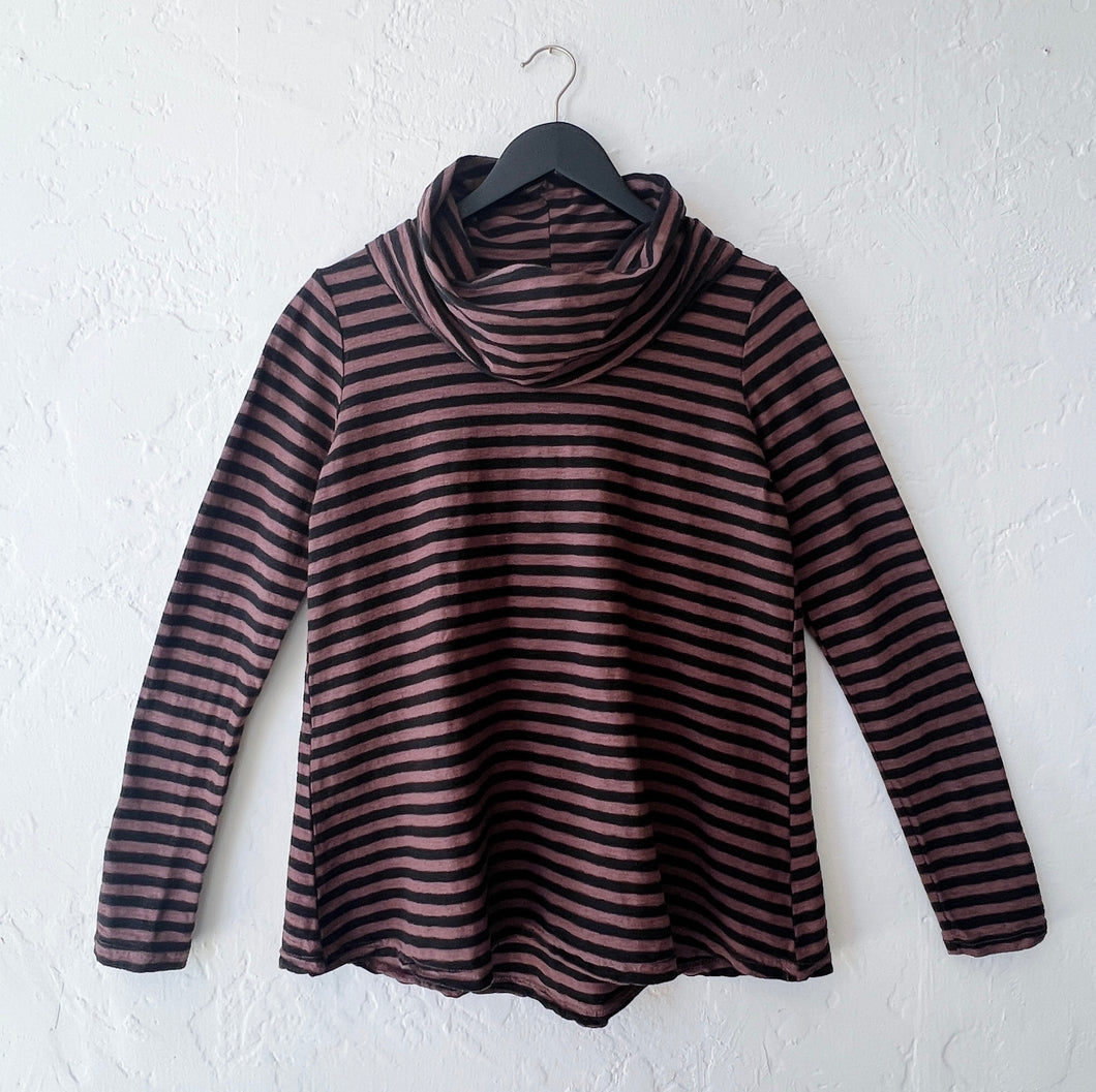 Cut Loose | Striped Cowl Neck Pullover in Cola