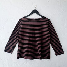 Load image into Gallery viewer, Cut Loose | 3/4 Sleeve Striped Boatneck Top in Cola
