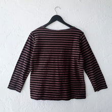 Load image into Gallery viewer, Cut Loose | 3/4 Sleeve Striped Boatneck Top in Cola
