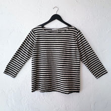 Load image into Gallery viewer, Cut Loose | 3/4 Sleeve Striped Boatneck Top in Moonbeam
