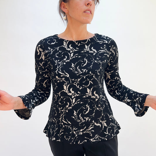 Habitat | Jacquard Scroll Peplum Top in Dove