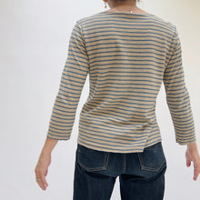 Load image into Gallery viewer, Cut Loose | 3/4 Sleeve Boatneck Linen Blend Top in Cashew &amp; Blue Stripe
