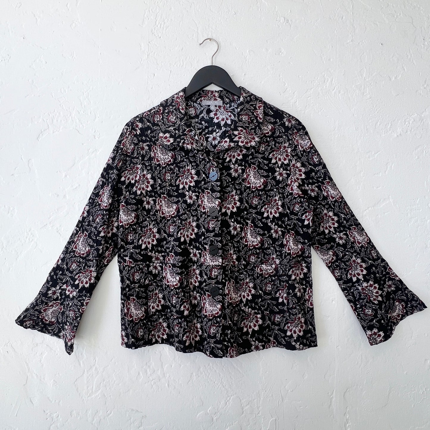 Habitat | Floral Flounce Button Down in Black