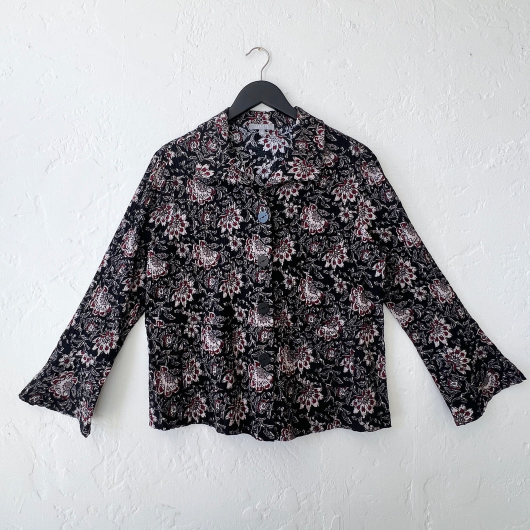 Habitat | Floral Flounce Button Down in Black