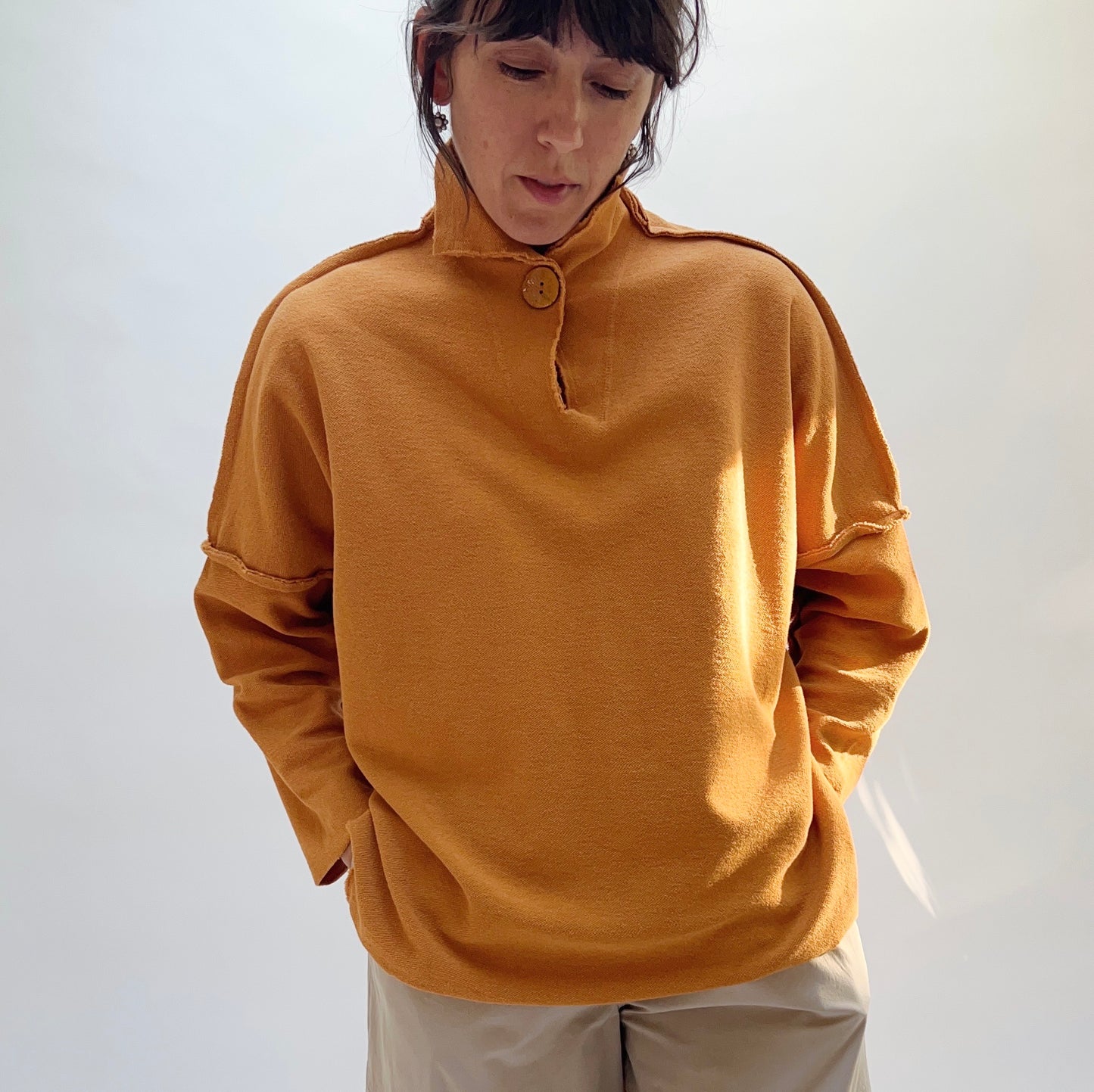 Eleven Stitch | Long Funnel Neck Slub Sweatshirt in Aspen