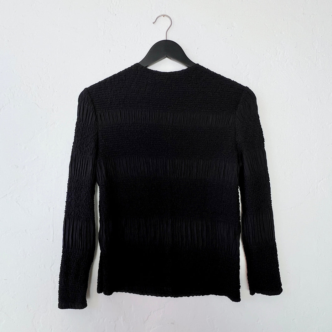 Vanite Couture | Long Sleeve Crinkle Stripe Top in Black