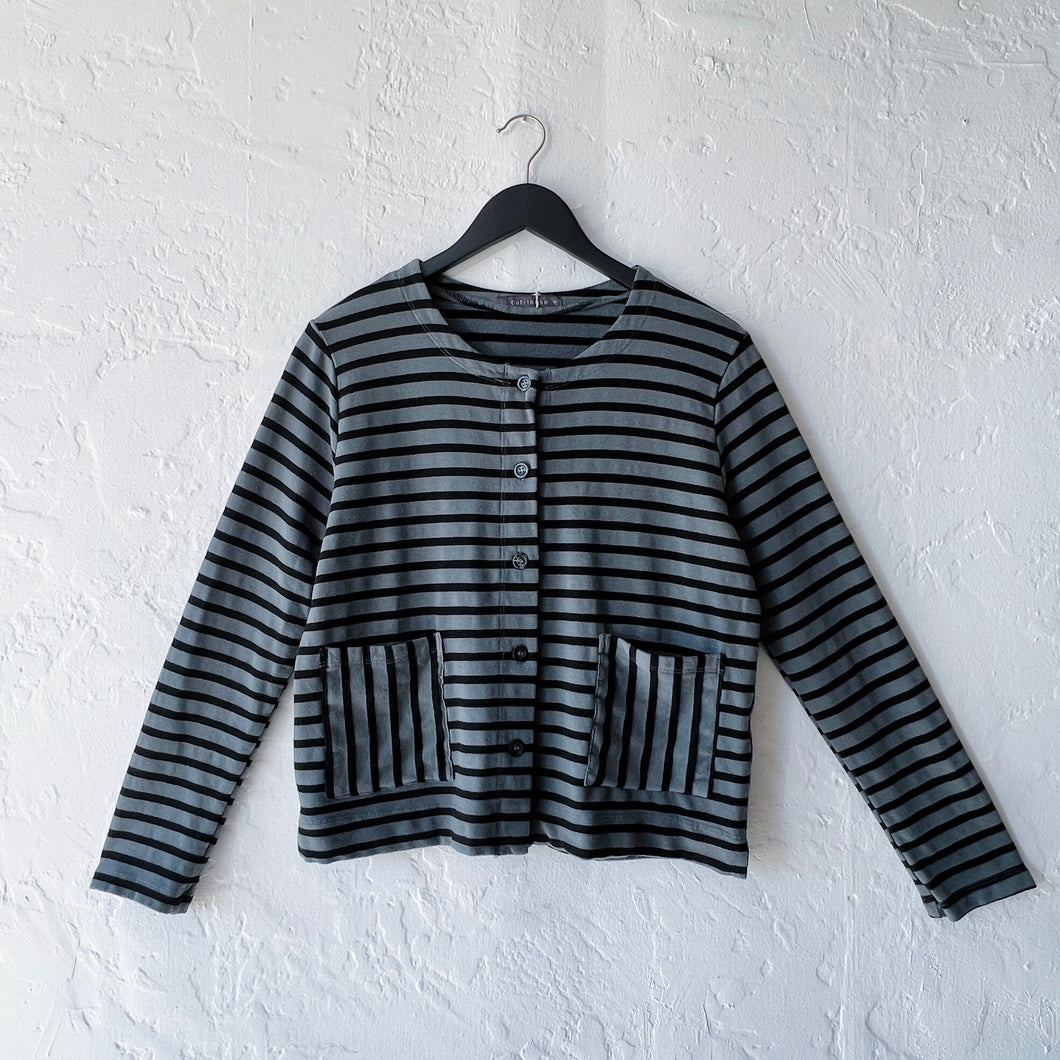 Cut Loose | Fleece Long Sleeved Cropped Jacket in Gull Stripes