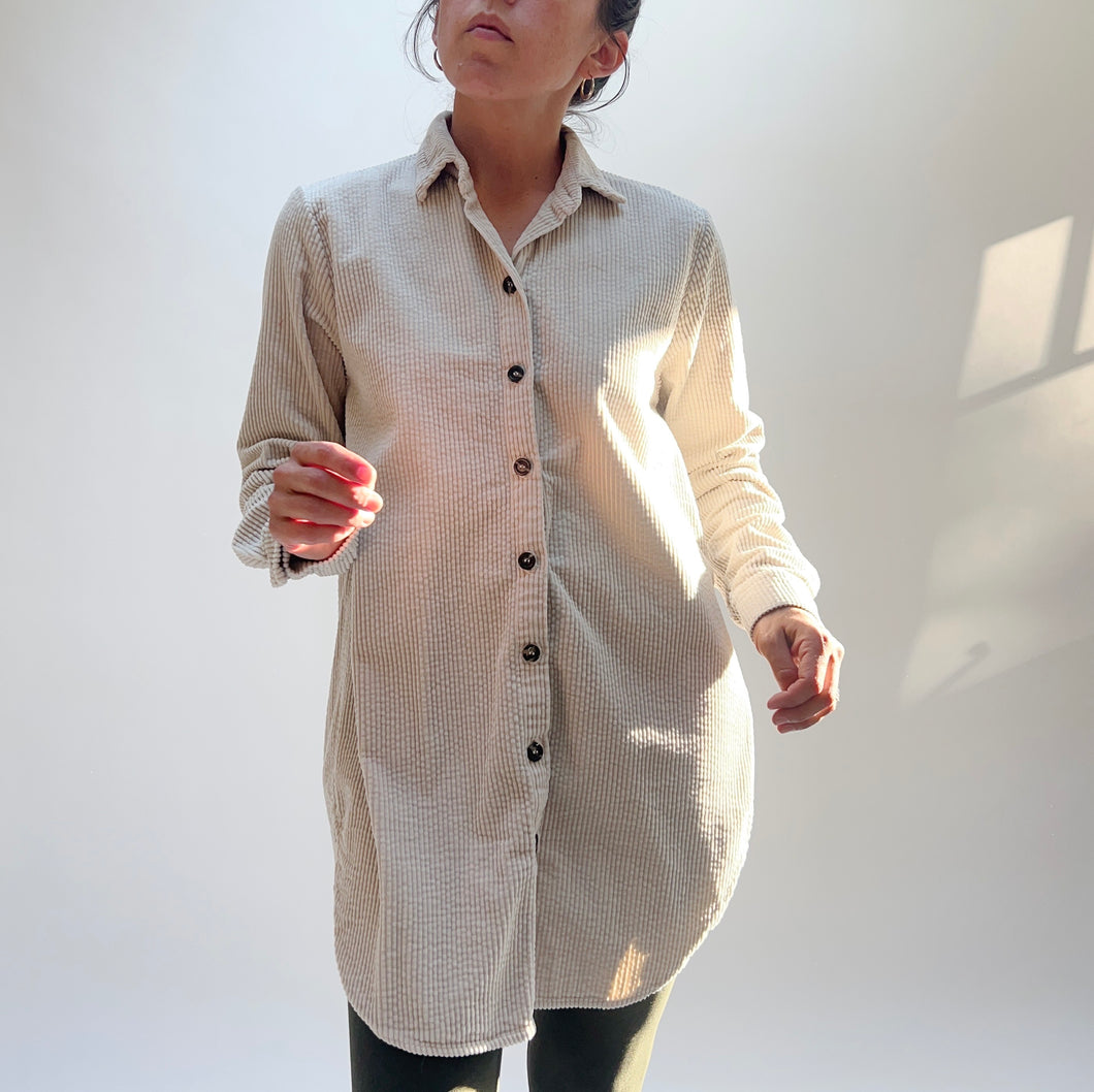 Cut Loose | Long Lux Corduroy Shirt in Moonbeam