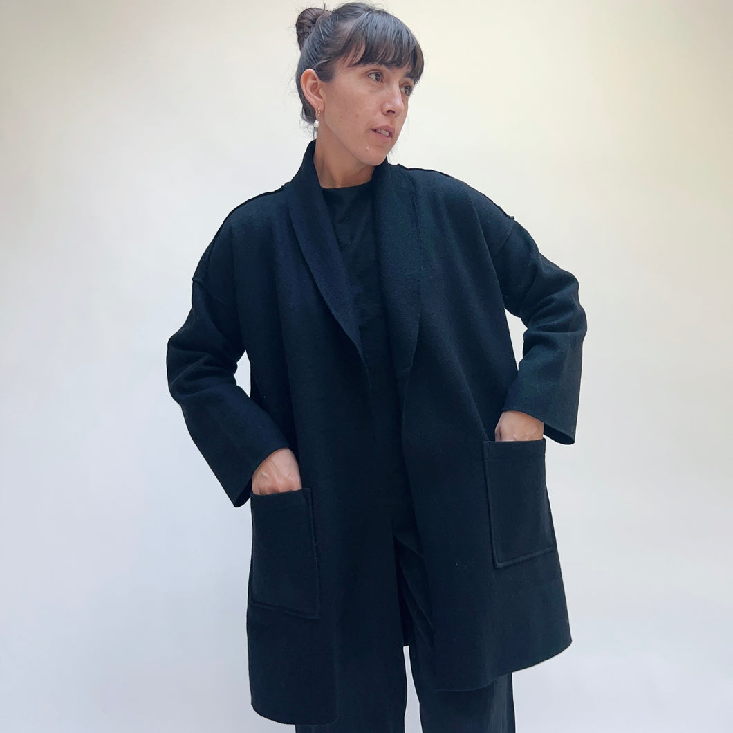 Olivia by Habitat | Boiled Wool Around Town Car Coat in Black