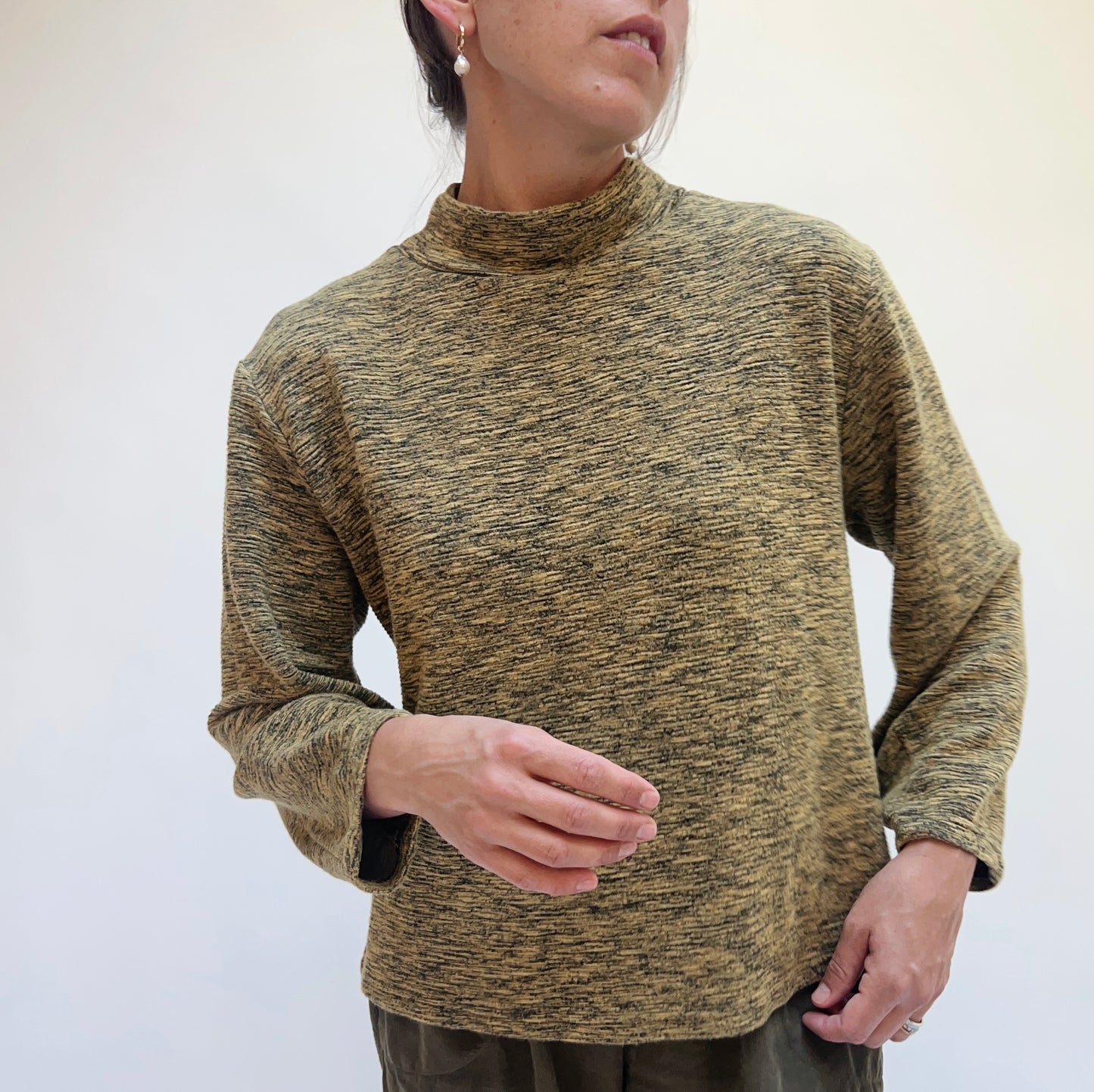 Cut Loose | Crimped Mock Neck Top in Mustard