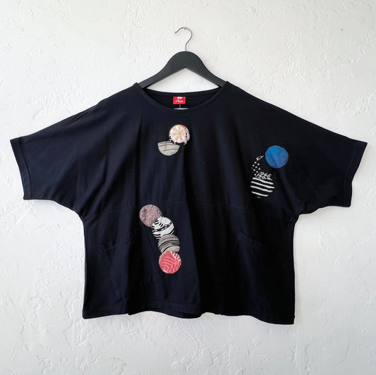 Yaza | Circle Patchwork Jersey Top in Black