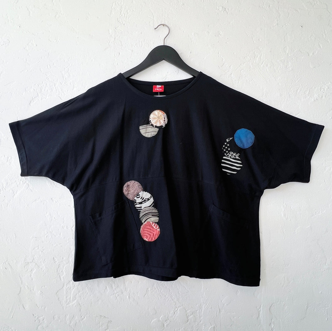 Yaza | Circle Patchwork Jersey Top in Black